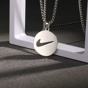 Nike Swoosh Logo Metallic Round Pendant Necklace